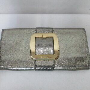 Michael Kors gold Buckle metallic crackle leather envelope clutch purse handbag